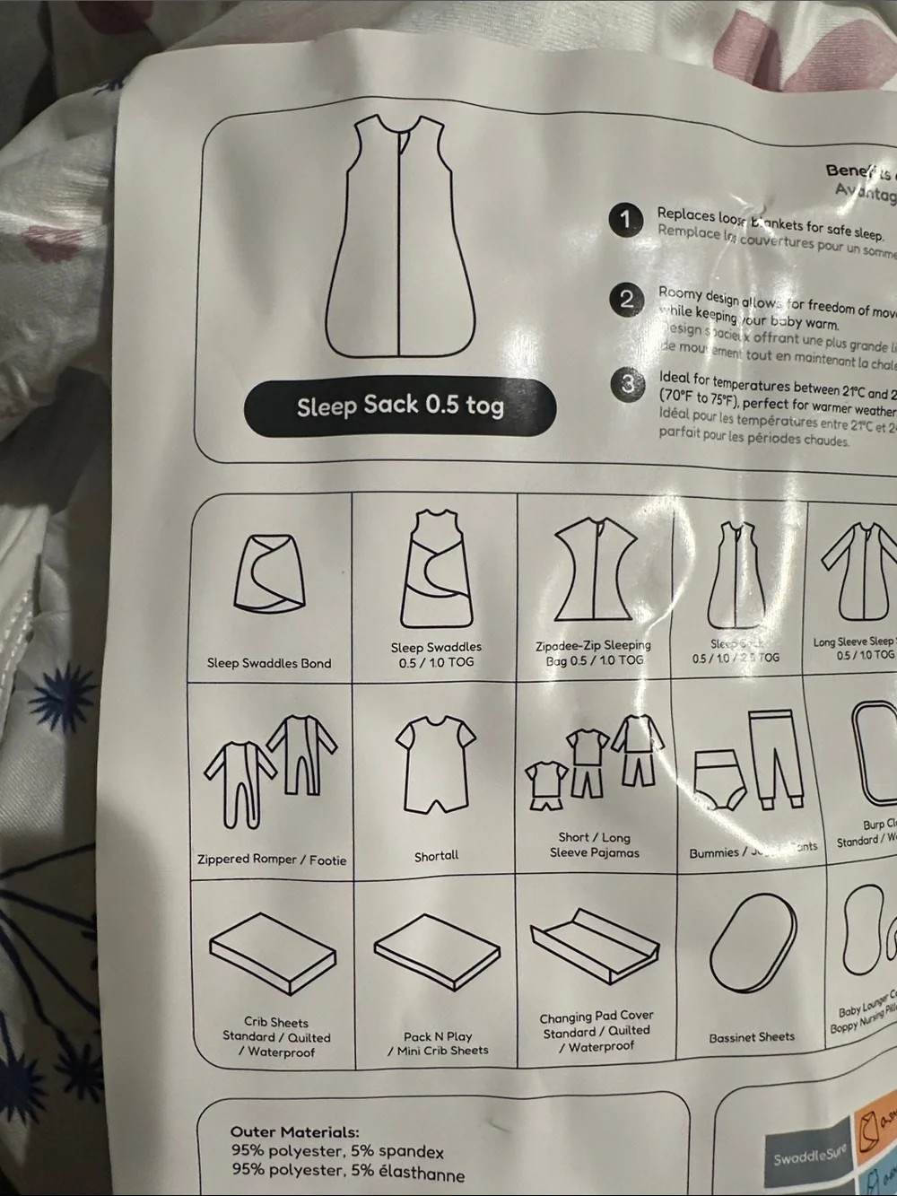 Sleep Sack 0.5 Tog - White with Navy Star Pattern